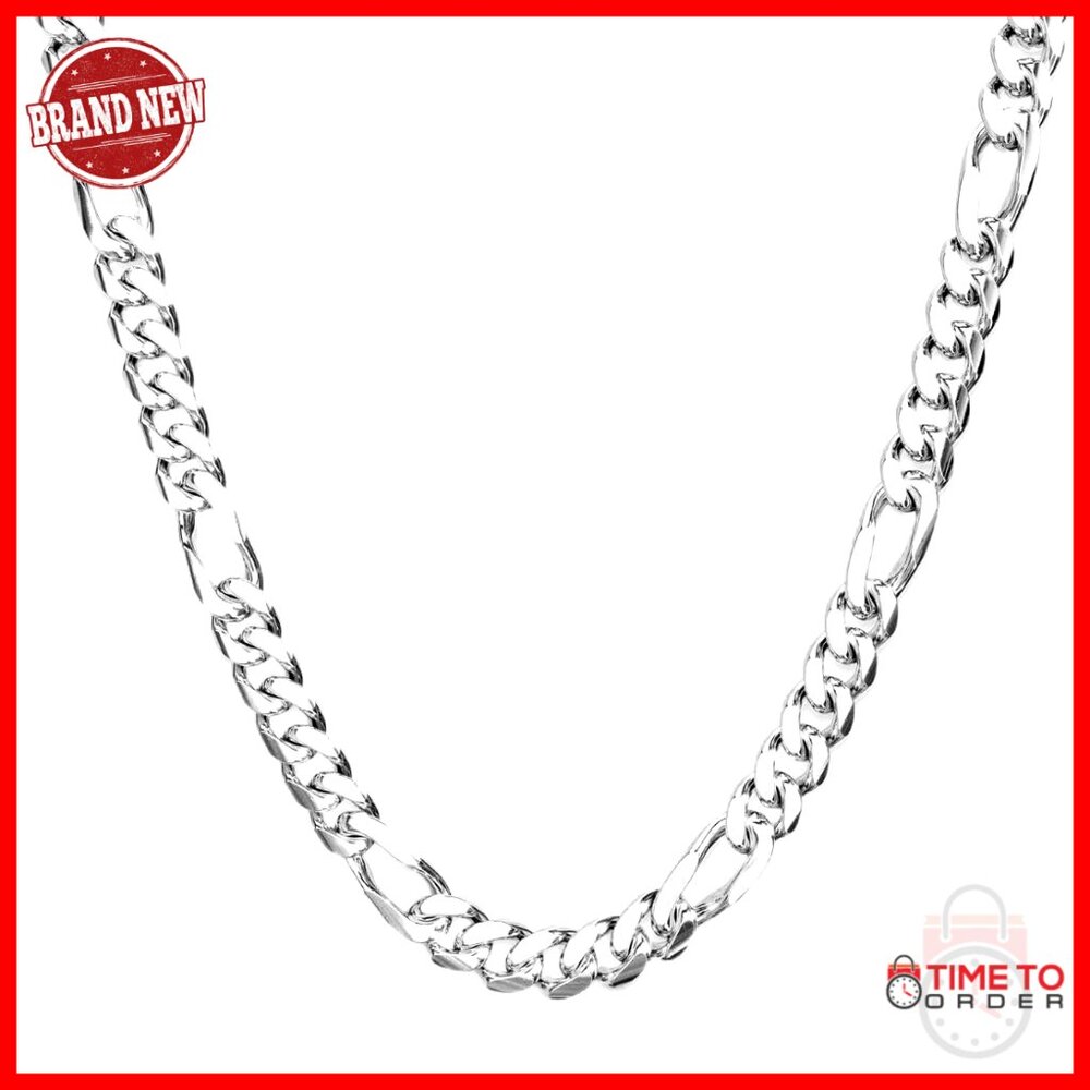 14k White Gold Plated Figaro Chain Necklace 5mm Lobster Clasp 18-28in